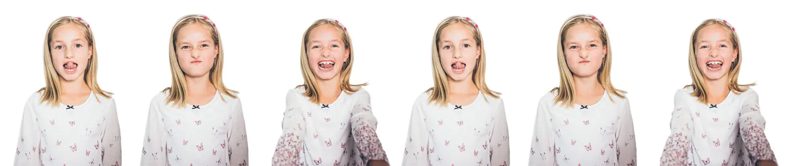 Emma mit unterschiedlichen Gesichtsausdrücken